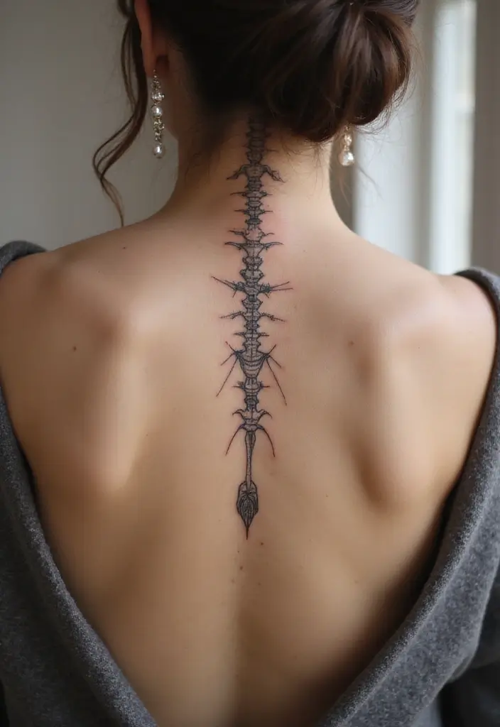 25 Feminine Spine Tattoos for Women That Radiate Beauty - 11. Minimalistic Designs