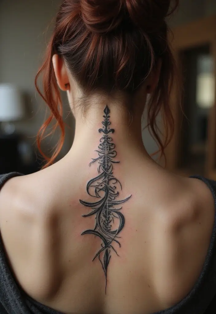 25 Feminine Spine Tattoos for Women That Radiate Beauty - 15. Elegant Script and Font Styles