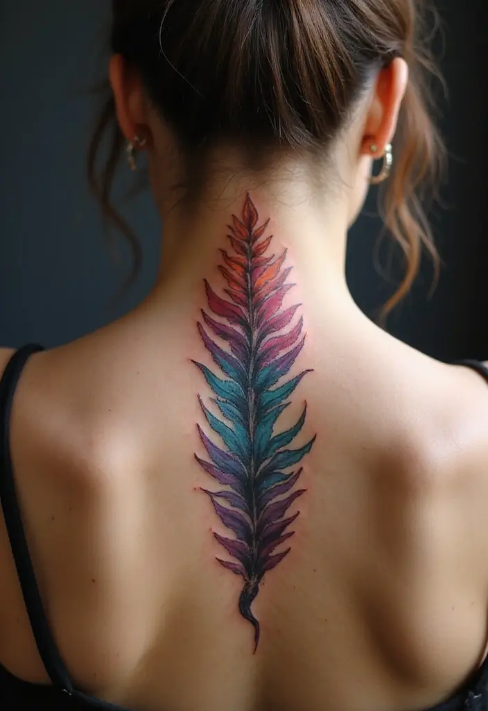 25 Feminine Spine Tattoos for Women That Radiate Beauty - 23. Incorporating Color Gradients