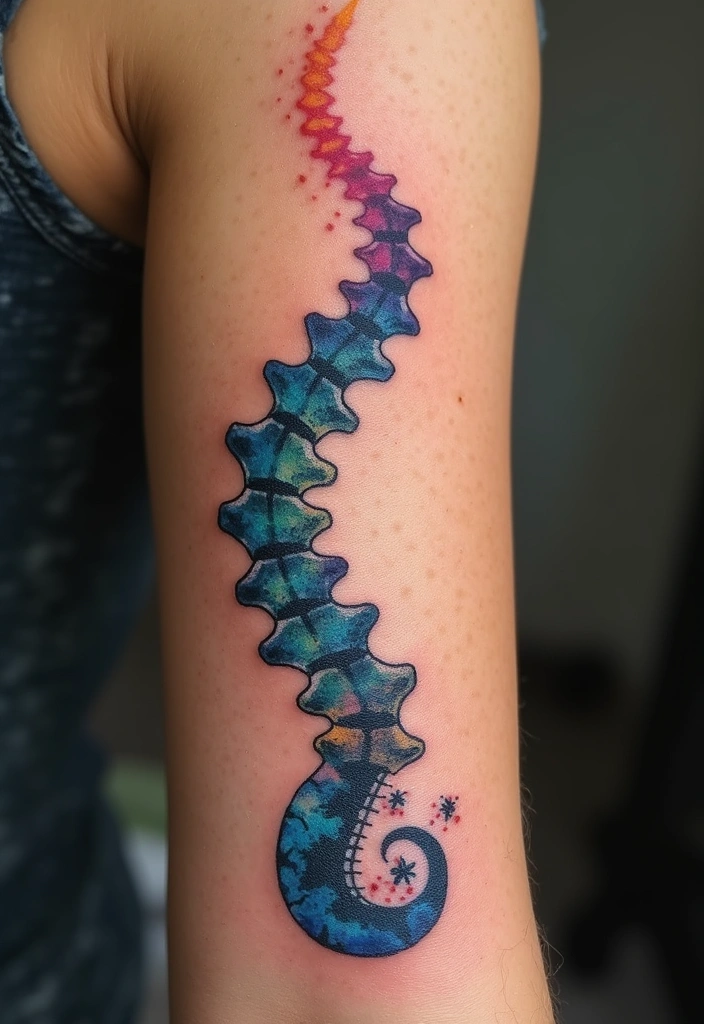 25 Feminine Spine Tattoos for Women That Radiate Beauty - 8. Artistic Watercolor Tattoos