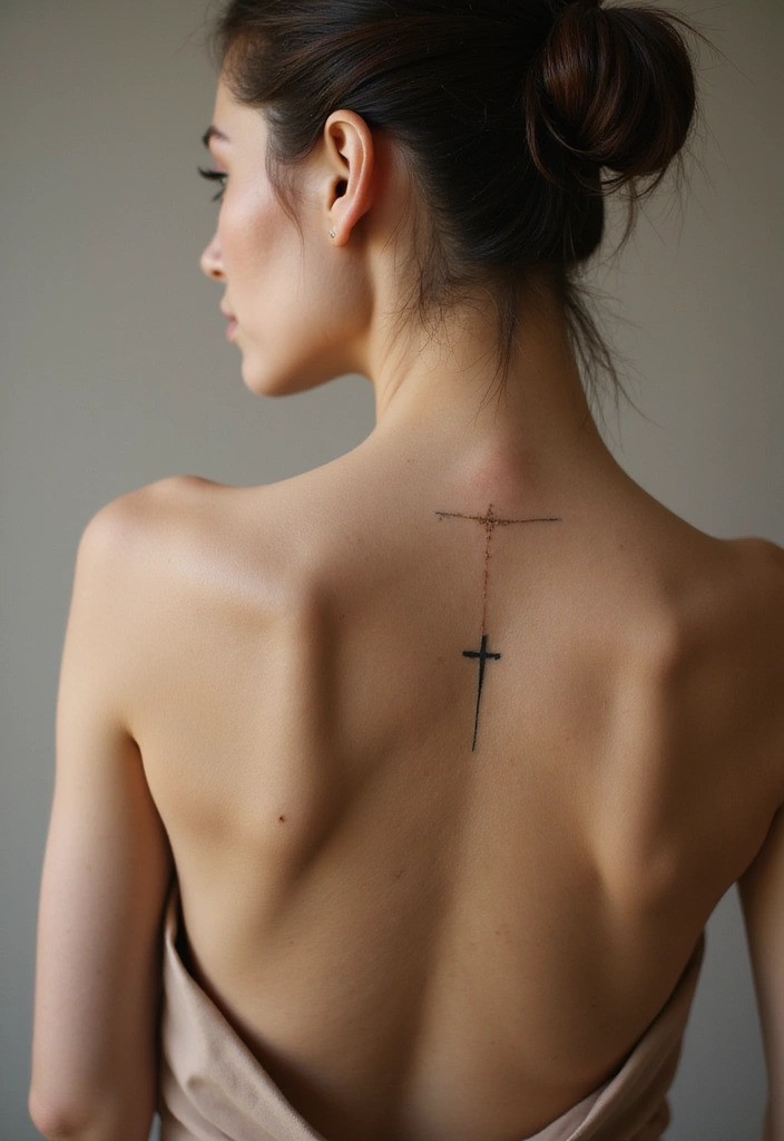 25 Fine Line Spine Tattoo Ideas That Are Minimal Yet Stunning - 13. Simple Cross