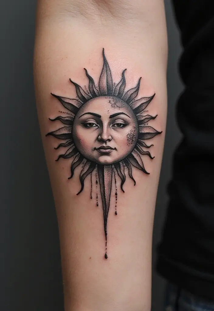 25 Quarter Sleeve Tattoos for Men Who Prefer Subtle Art - 10. Sun and Moon