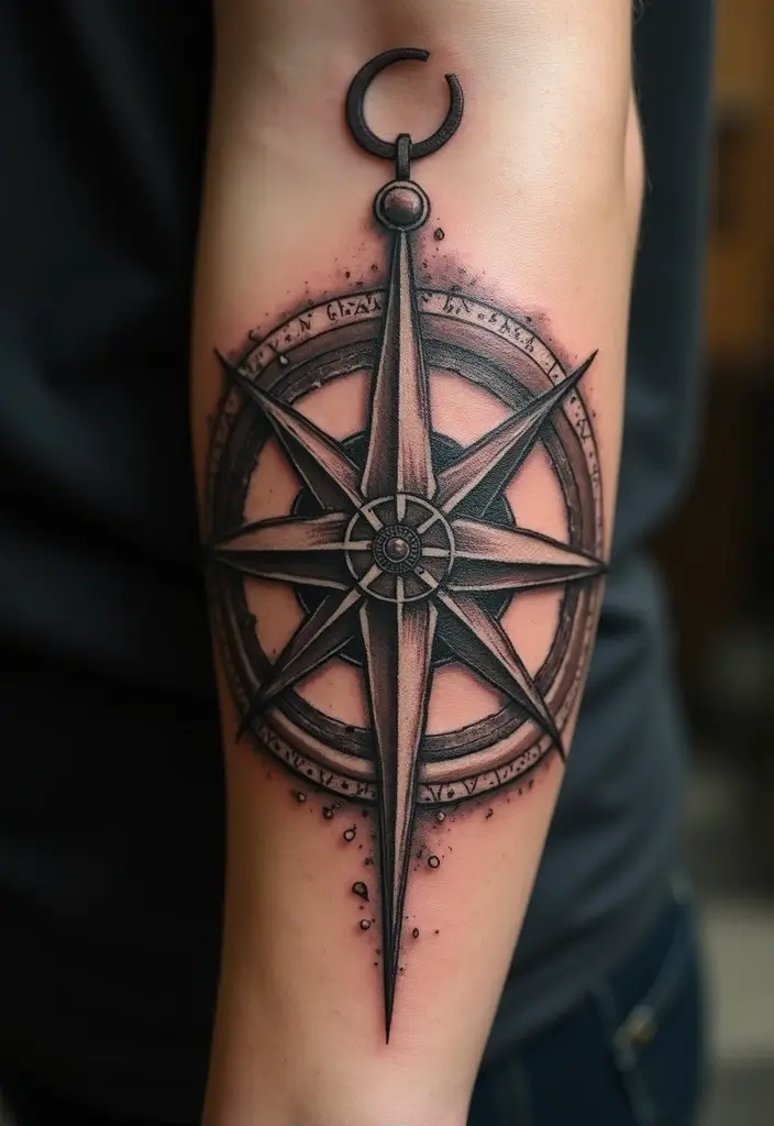 25 Quarter Sleeve Tattoos for Men Who Prefer Subtle Art - 22. Vintage Compass Rose