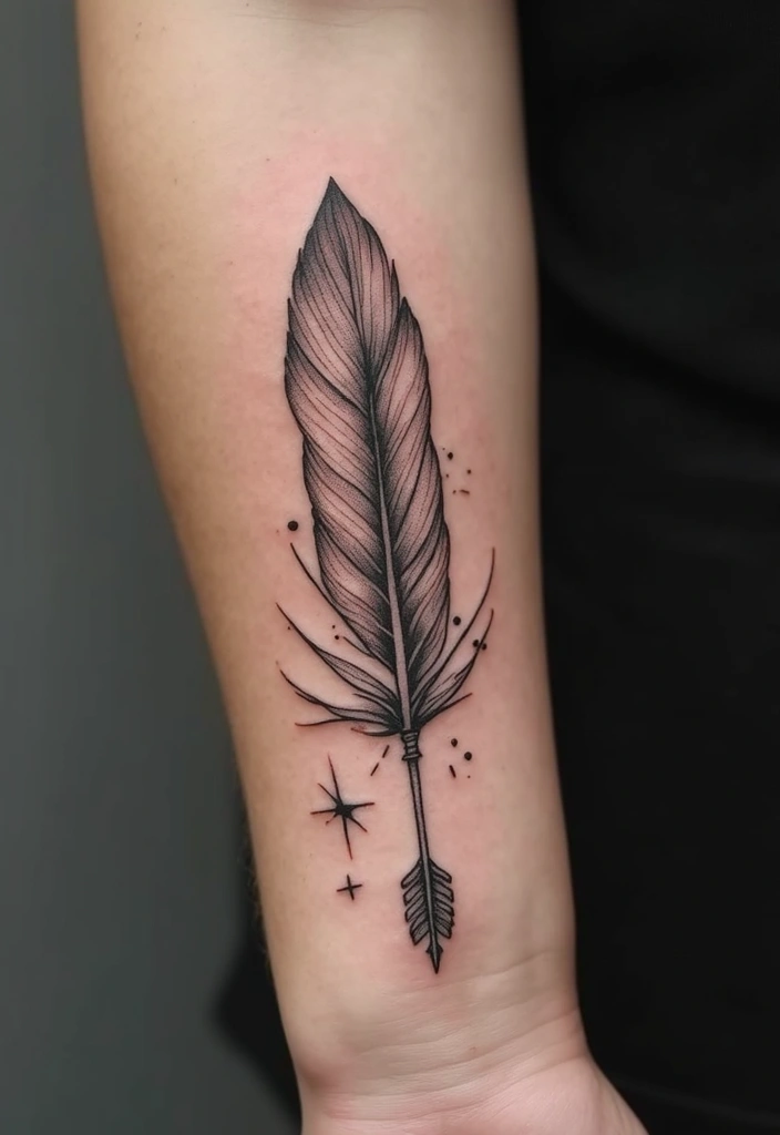 25 Quarter Sleeve Tattoos for Men Who Prefer Subtle Art - 5. Feather and Arrow