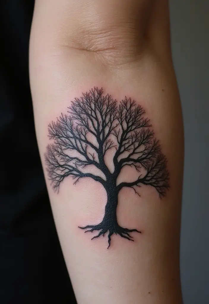 25 Quarter Sleeve Tattoos for Men Who Prefer Subtle Art - 6. Tree Silhouette