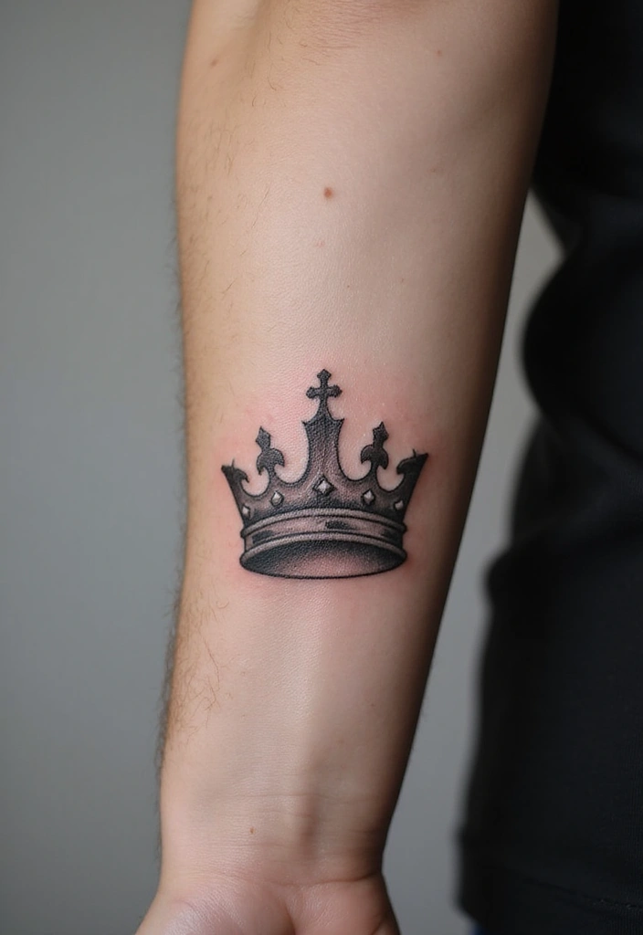 25 Small Arm Tattoos for Men That Make a Subtle Impact - 11. Small Crown
