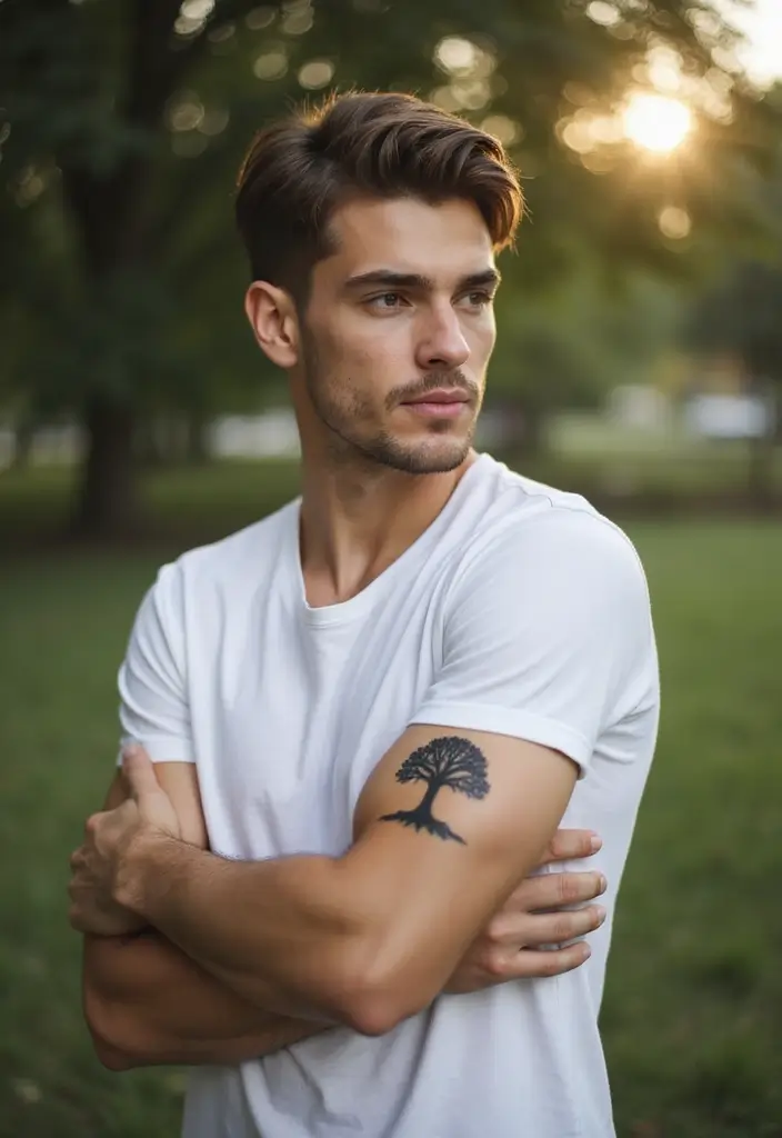 25 Small Arm Tattoos for Men That Make a Subtle Impact - 15. Minimalist Tree