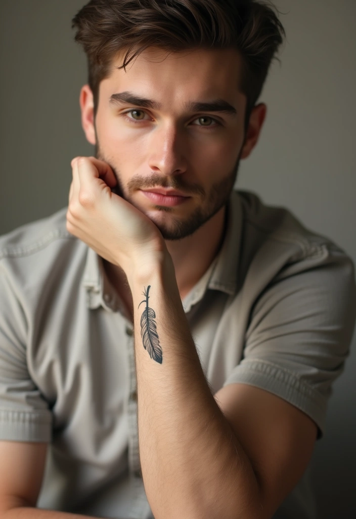 25 Small Arm Tattoos for Men That Make a Subtle Impact - 4. Delicate Feather