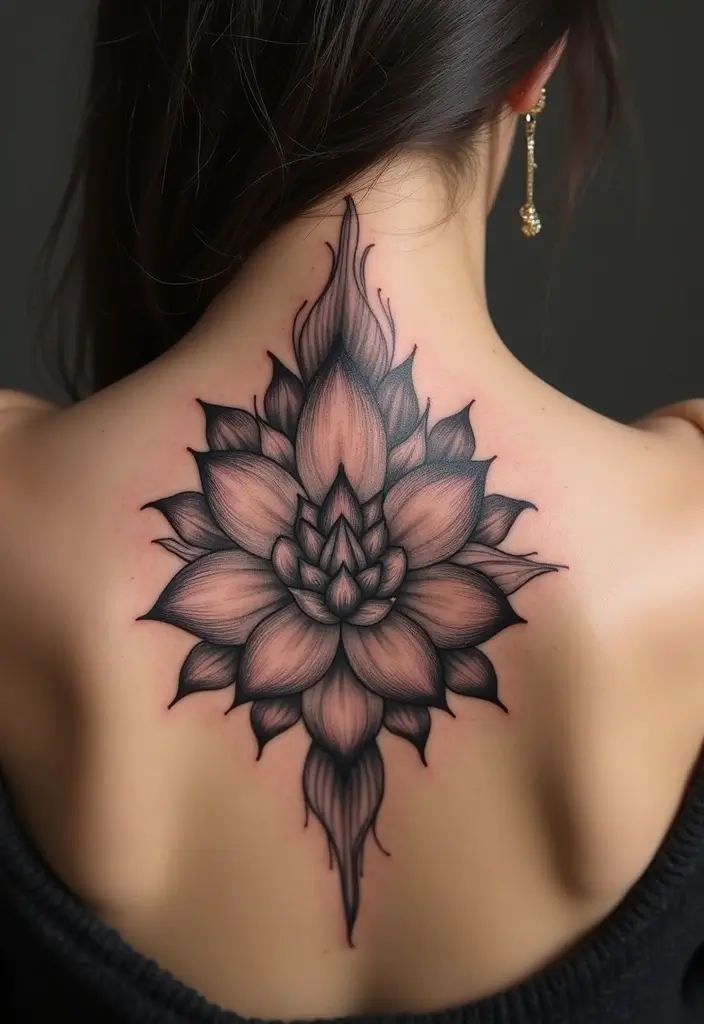 25 Spine Tattoos for Black Women That Radiate Power - 1. The Power of the Lotus Flower