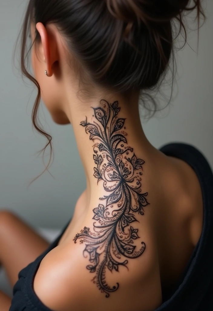 25 Spine Tattoos for Black Women That Radiate Power - 10. Henna-Inspired Tattoos