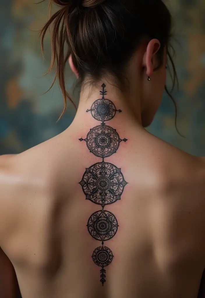 25 Spine Tattoos for Black Women That Radiate Power - 13. Spiritual Symbols