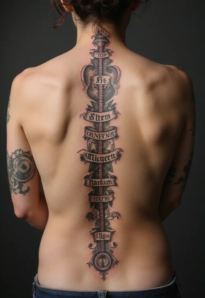 25 Spine Tattoos for Black Women That Radiate Power - 22. Tribute Tattoos: Honoring Loved Ones