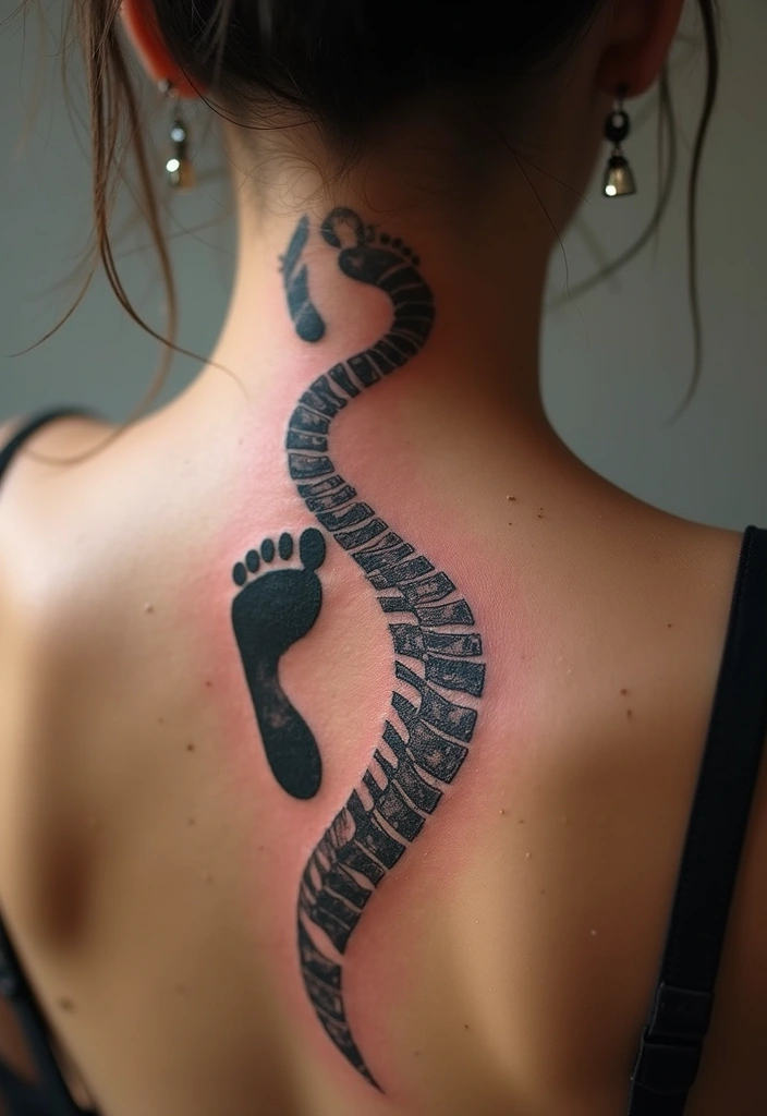 25 Spine Tattoos for Black Women That Radiate Power - 25. The Journey of Life: Pathways and Footprints