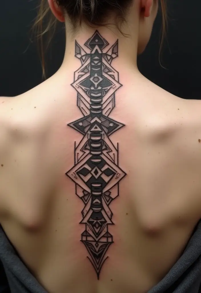 25 Spine Tattoos for Black Women That Radiate Power - 4. Geometric Patterns for Modern Elegance