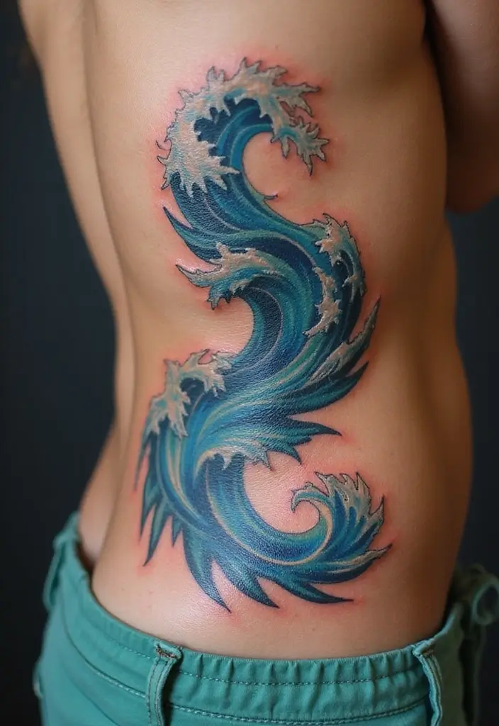 25 Spine Tattoos for Women Unique and Eye-Catching - 11. Waves or Ocean Themes