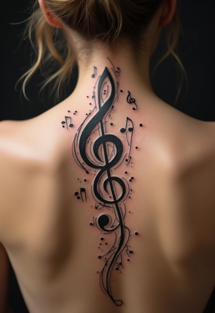 25 Spine Tattoos for Women Unique and Eye-Catching - 14. Music Notes