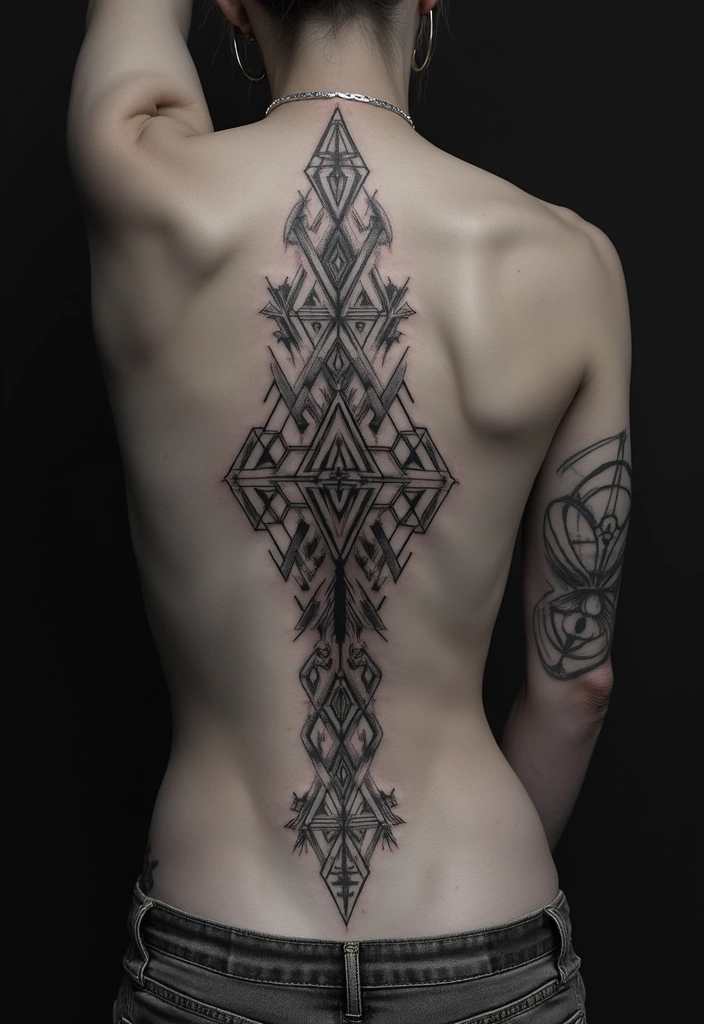 25 Spine Tattoos for Women Unique and Eye-Catching - 2. Geometric Patterns