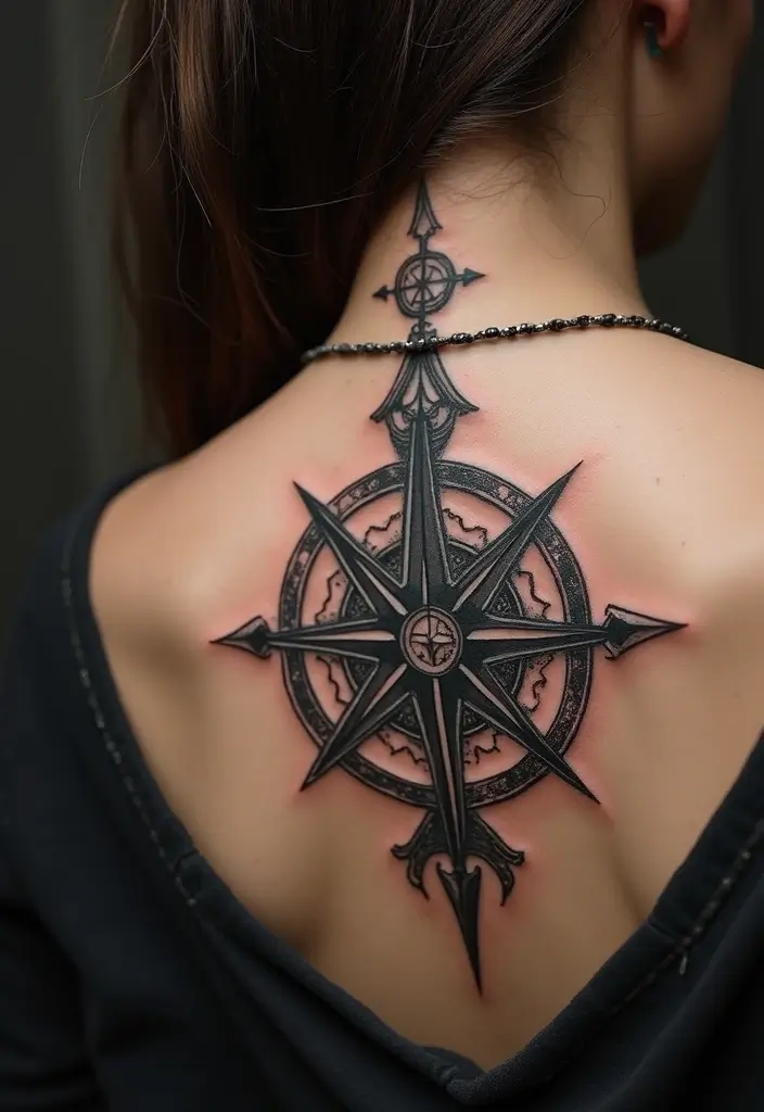 25 Spine Tattoos for Women Unique and Eye-Catching - 23. Compass Tattoos