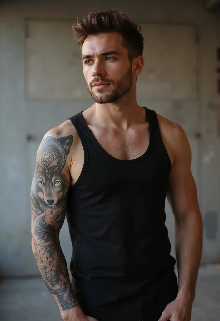 25 Wolf Sleeve Tattoos for Men That Symbolize Loyalty and Power - 21. Wolf with Dreamcatcher