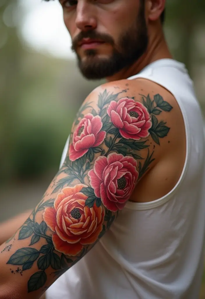 26 Artistic Sleeve Tattoos for Men That Feel Like Masterpieces - 1. Vibrant Floral Designs