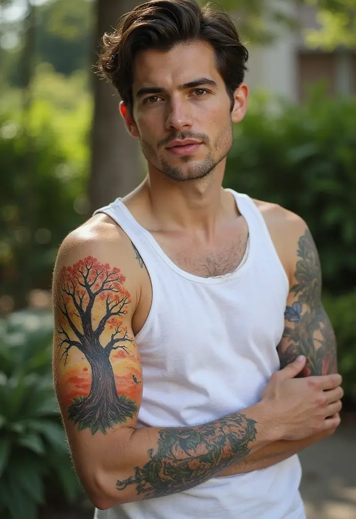 26 Artistic Sleeve Tattoos for Men That Feel Like Masterpieces - 22. Whimsical Trees and Nature