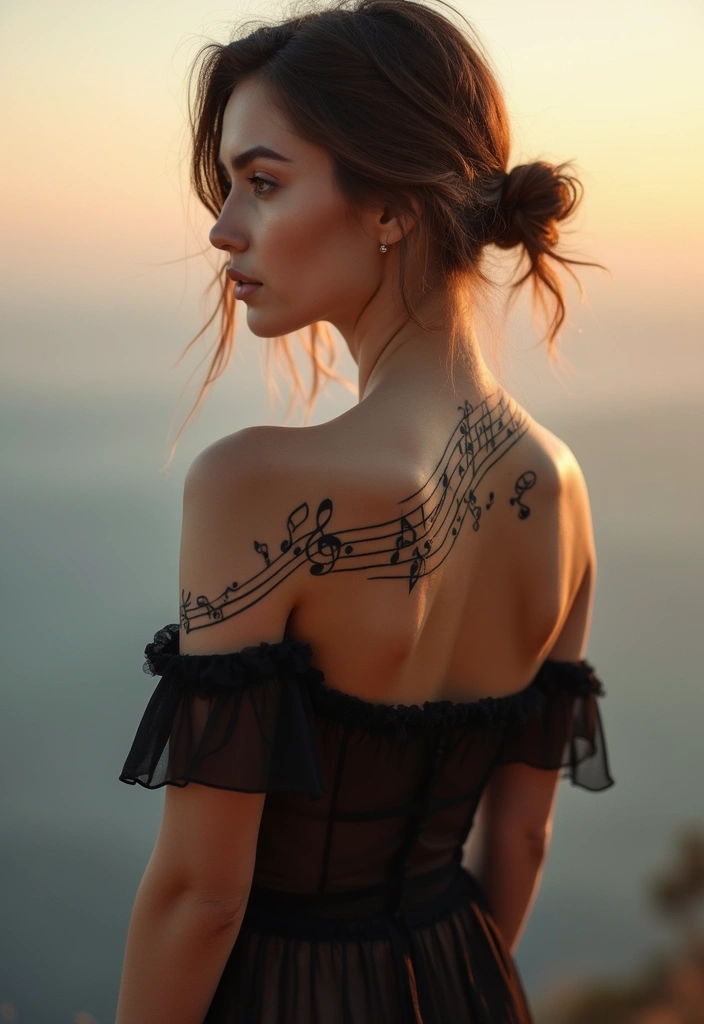 26 Cool Spine Tattoos for Women with a Unique Edge - 17. Music Notes