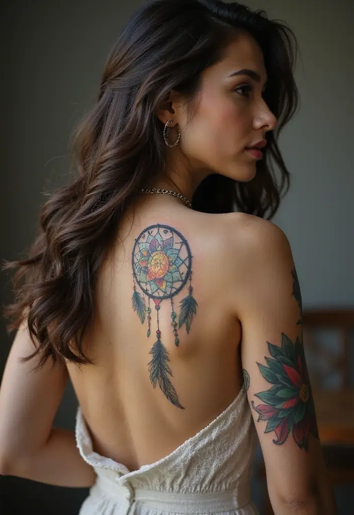 26 Cool Spine Tattoos for Women with a Unique Edge - 9. Dreamcatcher Designs