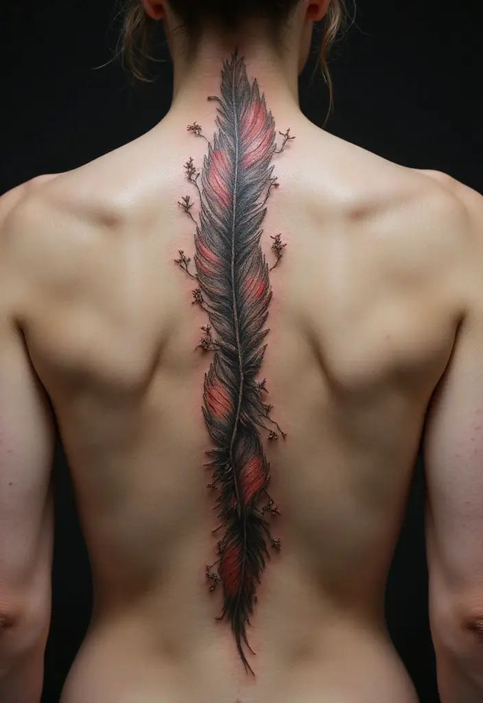 26 Meaningful Spine Tattoos for Women That Tell a Story - 12. Feathers and Wings