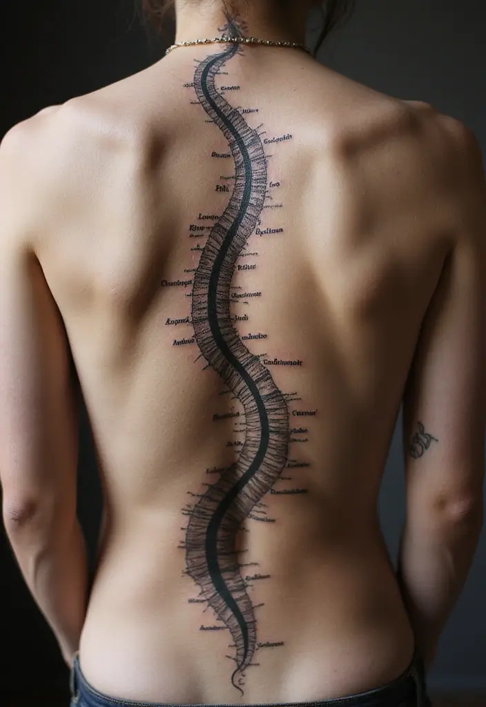 26 Meaningful Spine Tattoos for Women That Tell a Story - 16. Personal Maps