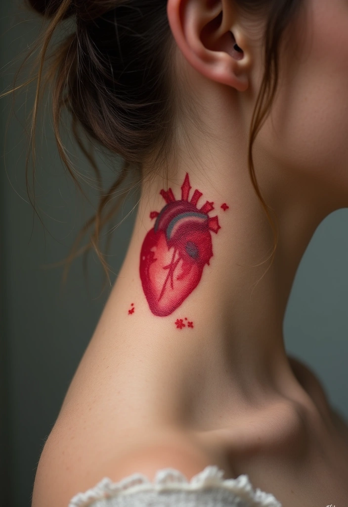 26 Red Spine Tattoos for Women That Stand Out Boldly - 12. Heartfelt Heart Tattoos