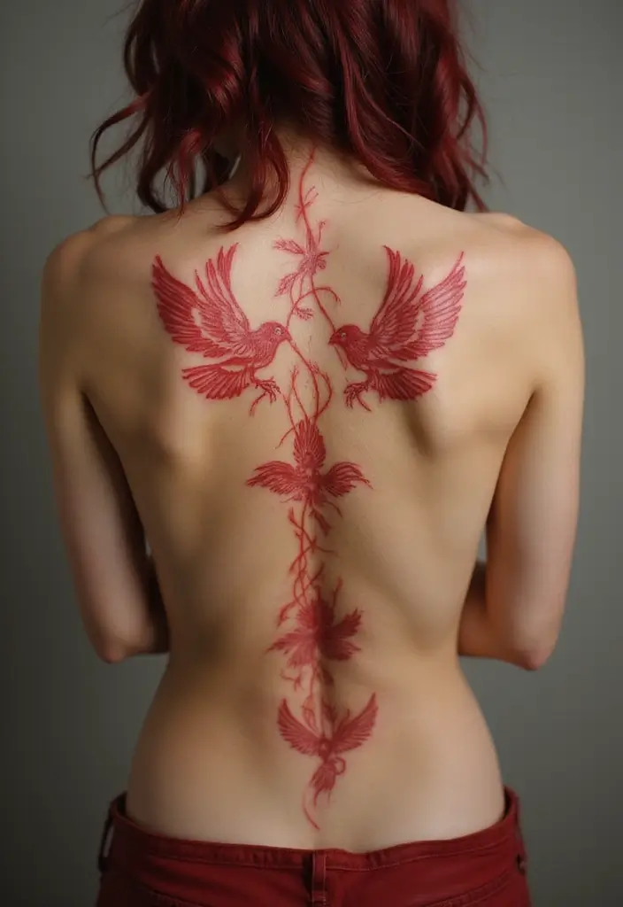 26 Red Spine Tattoos for Women That Stand Out Boldly - 25. Icons of Freedom