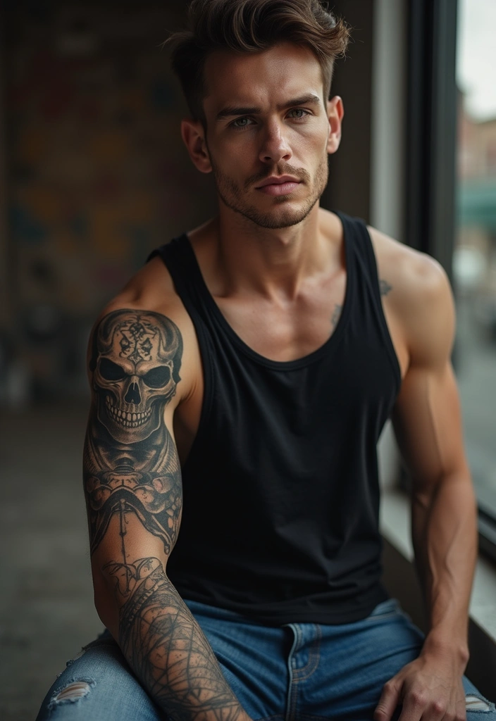 26 Skull Sleeve Tattoos for Men That Look Fearless - 2. Geometric Skull Designs