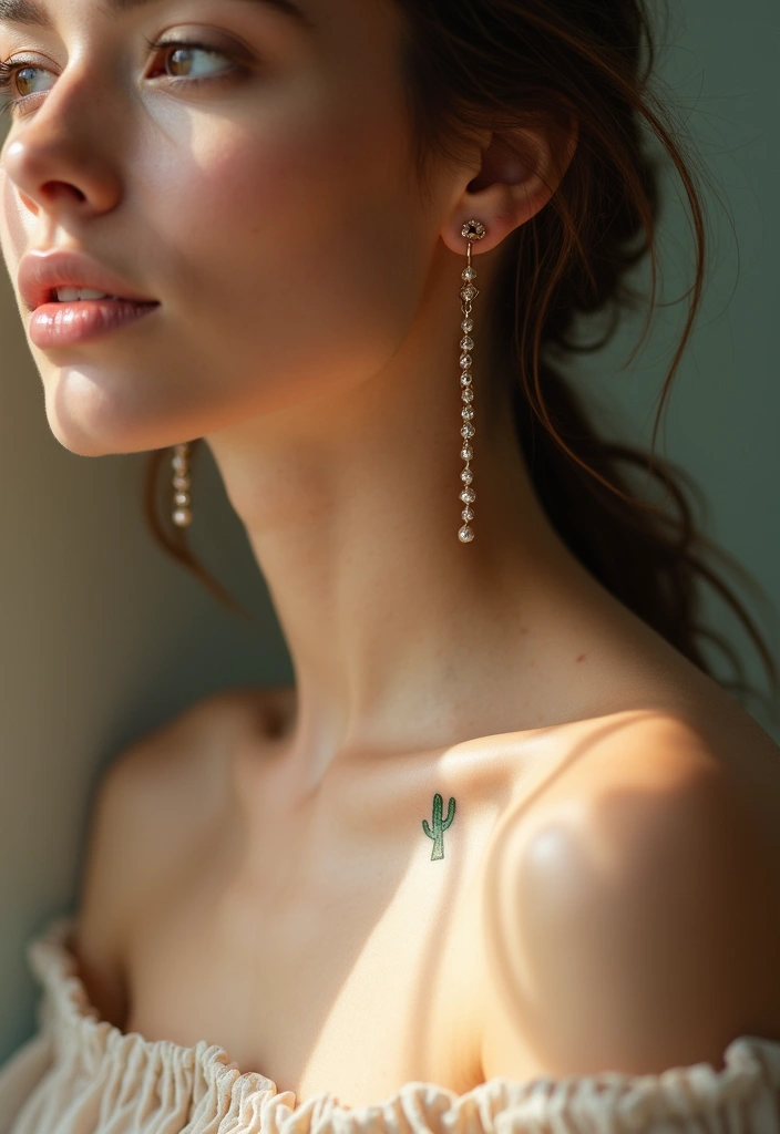 26 Small Neck Tattoos for Women Perfect for a Minimal Look - 19. Tiny Cactus