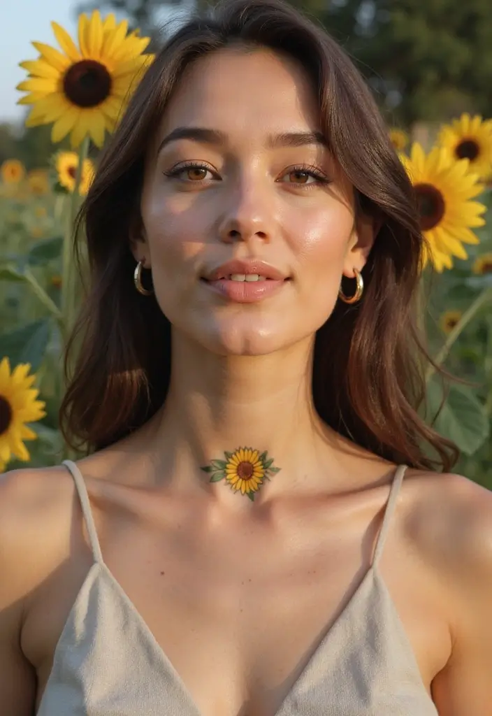 26 Small Neck Tattoos for Women Perfect for a Minimal Look - 6. Tiny Sunflower
