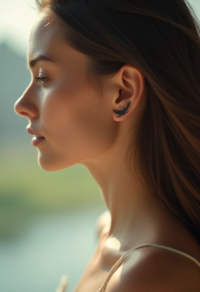27 Behind Ear Tattoos for Women That Are Soft and Delicate - 12. Minimalist Bird