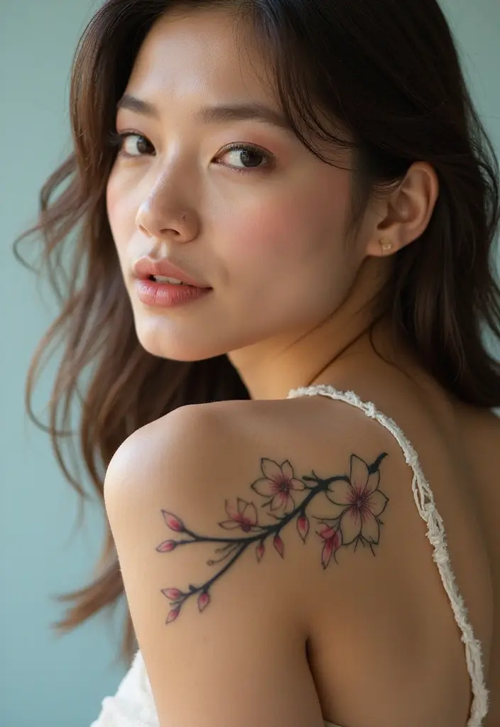 27 Behind Ear Tattoos for Women That Are Soft and Delicate - 5. Delicate Cherry Blossom