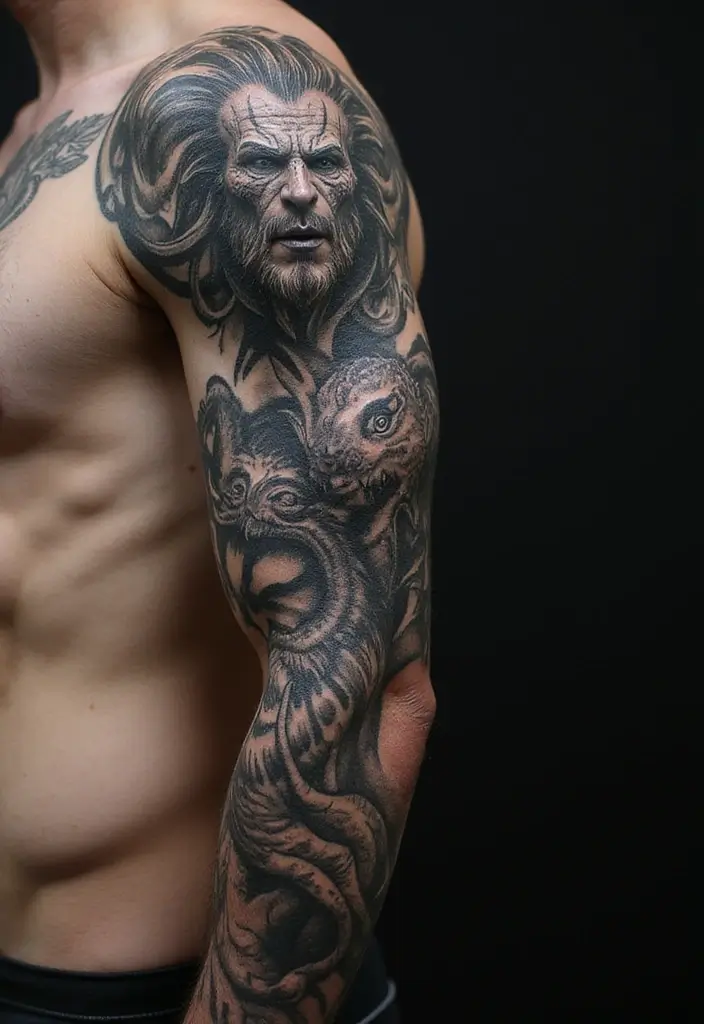27 Black Sleeve Tattoos for Men That Look Timeless - 10. Mythological Creatures and Legends