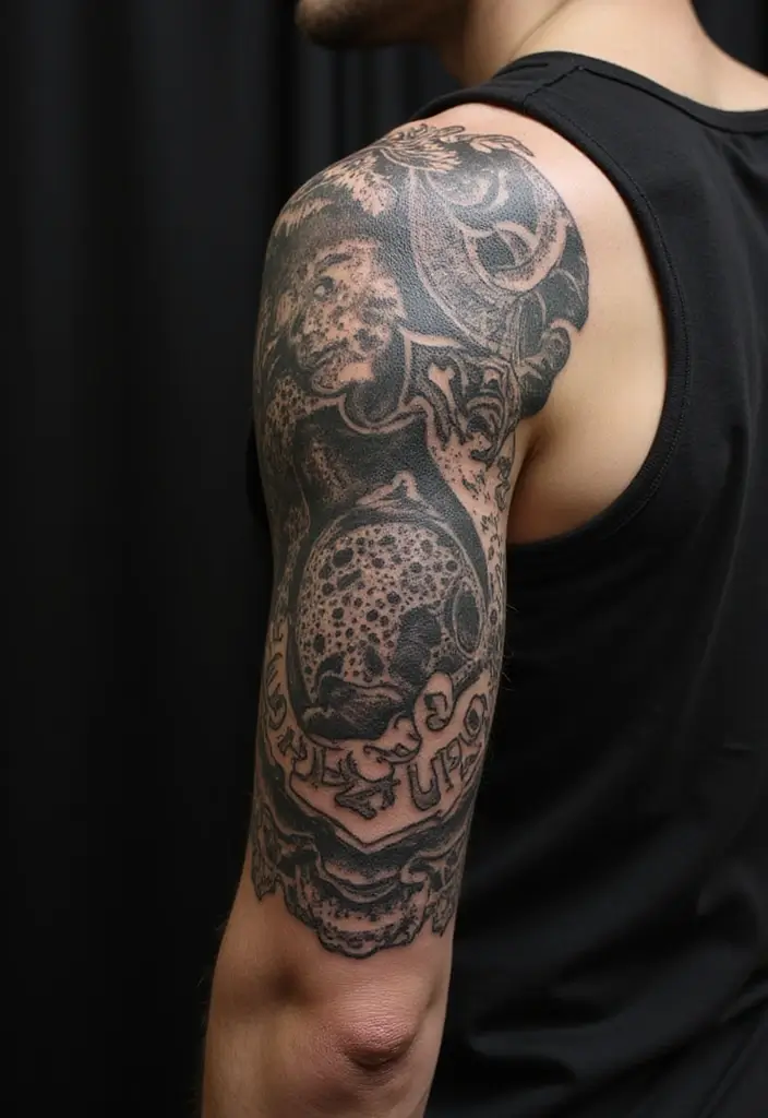 27 Black Sleeve Tattoos for Men That Look Timeless - 13. Dot Work and Stippling