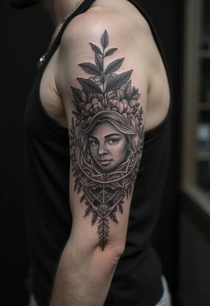 27 Black Sleeve Tattoos for Men That Look Timeless - 19. Combining Nature and Geometry