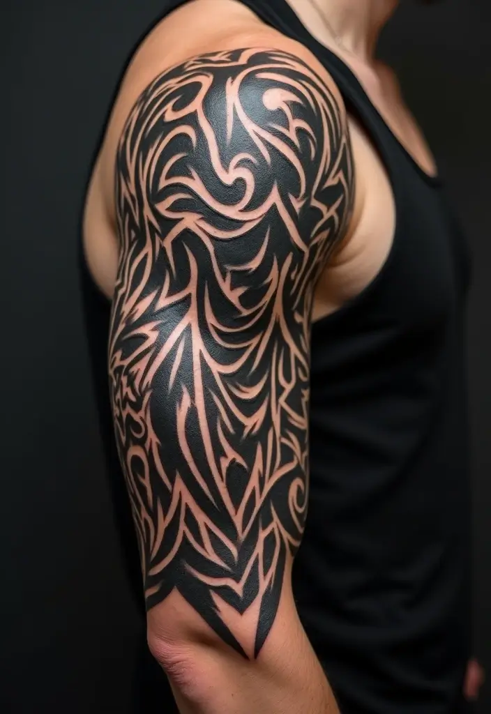 27 Black Sleeve Tattoos for Men That Look Timeless - 4. Tribal Inspirations