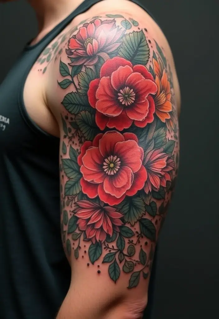 27 Floral Sleeve Tattoos for Men That Blend Strength and Beauty - 25. Floral Heart