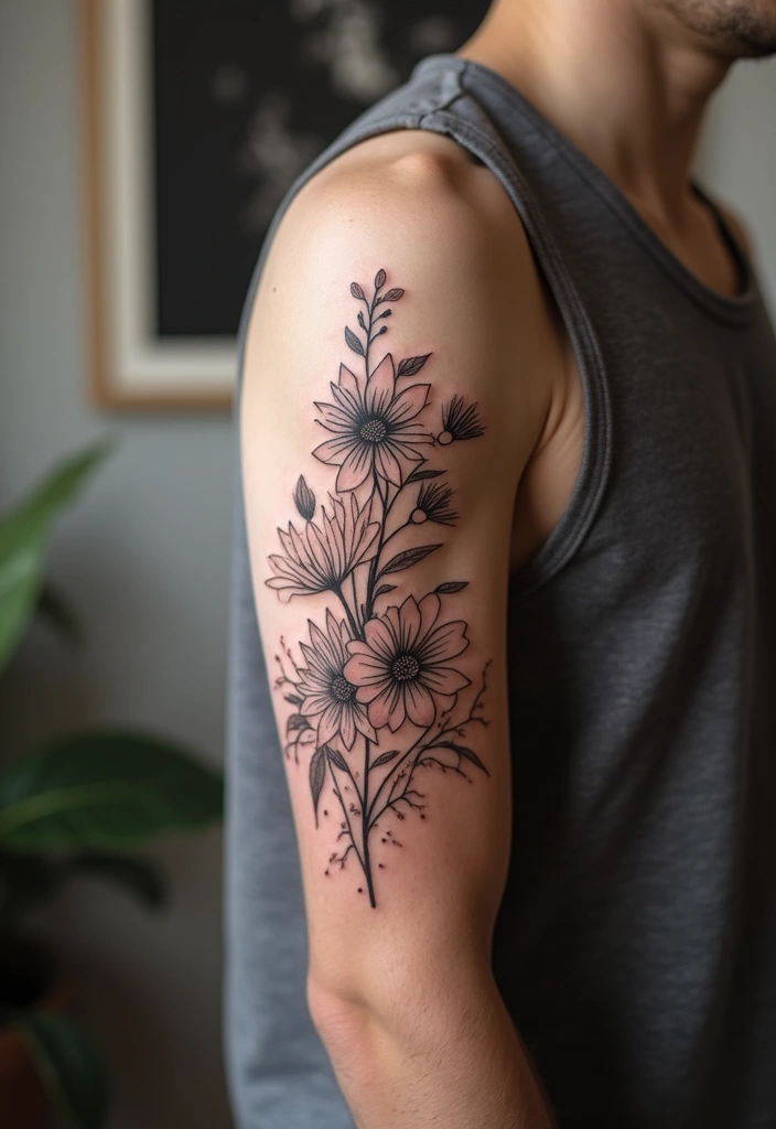 27 Floral Sleeve Tattoos for Men That Blend Strength and Beauty - 8. Minimalist Floral