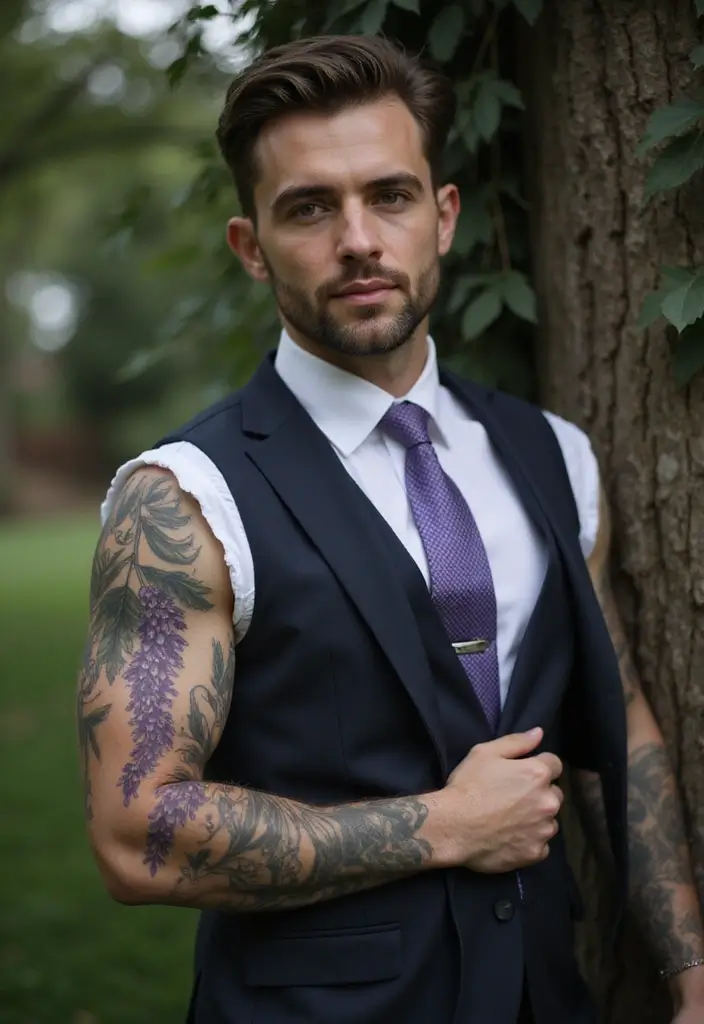 27 Japanese Sleeve Tattoos for Men That Showcase Tradition - 17. The Enchanting Wisteria