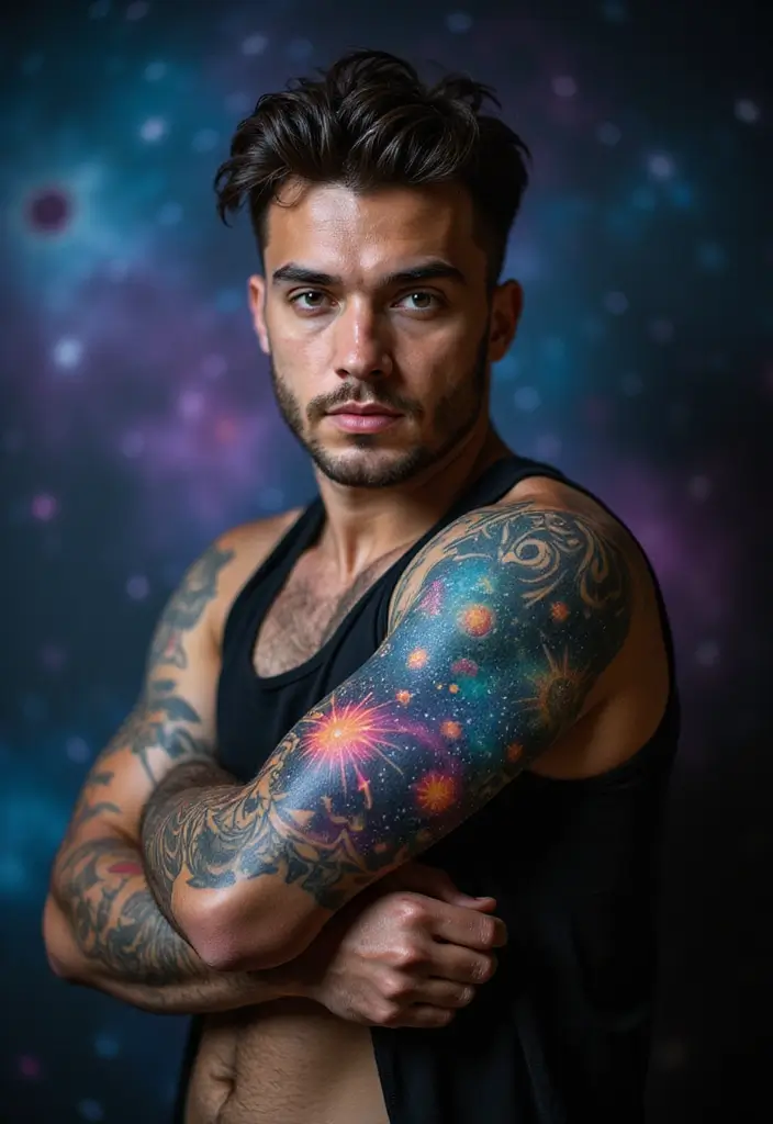 27 Masculine Arm Tattoos That Show Power and Confidence - 17. Space and Galaxy