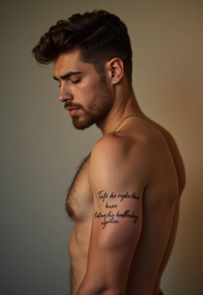 27 Masculine Arm Tattoos That Show Power and Confidence - 5. Script and Quotes