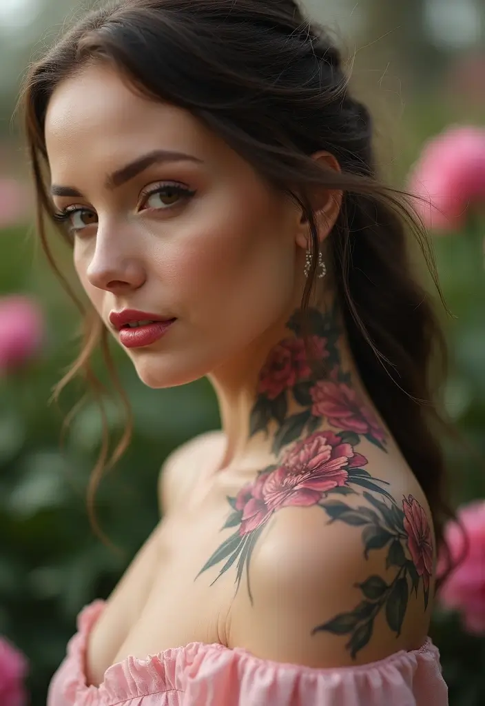 27 Neck Tattoos for Women That Look Bold and Classy - 11. Elegant Peony