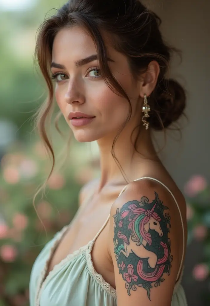 27 Neck Tattoos for Women That Look Bold and Classy - 17. Whimsical Unicorn