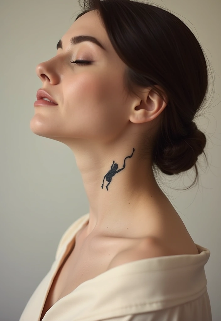 27 Neck Tattoos for Women That Look Bold and Classy - 19. Minimalist Silhouette