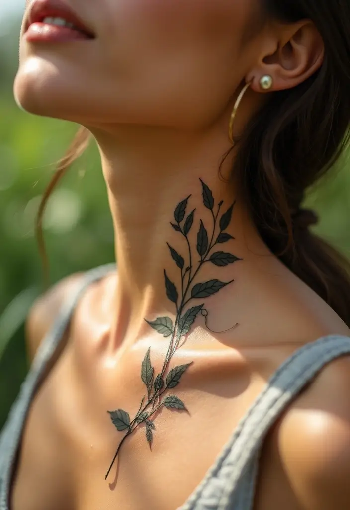 27 Neck Tattoos for Women That Look Bold and Classy - 24. Nature's Harmony