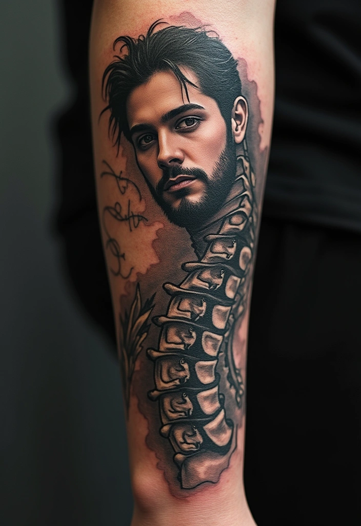 27 Stunning Spine Tattoos for Women: Unique Designs & Meaningful Ideas - 11. Artistic Portrait Tattoo
